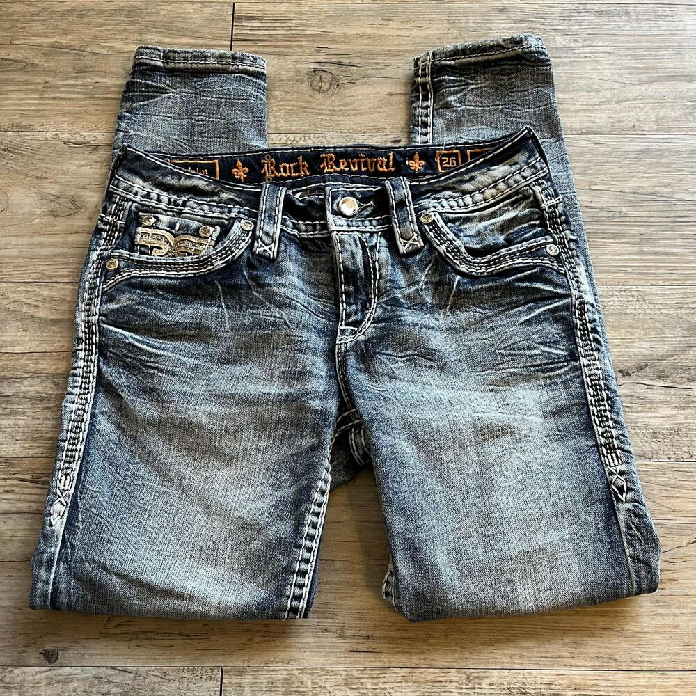 Rock Revival Jeans 26 Adalin Low Rise Ankle Skinny Stretch Jean Blue Grunge $172 - Picture 2 of 11